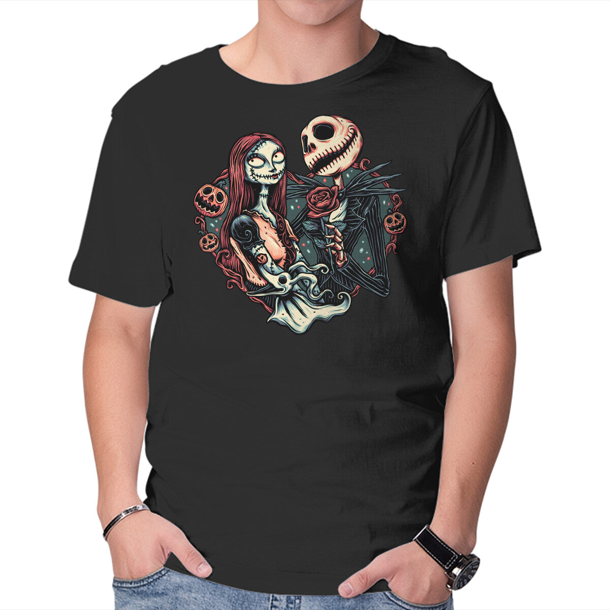 Unisex Crew Neck T-Shirt Skeleton Love Graphic Short Sleeve Casual Tee S
