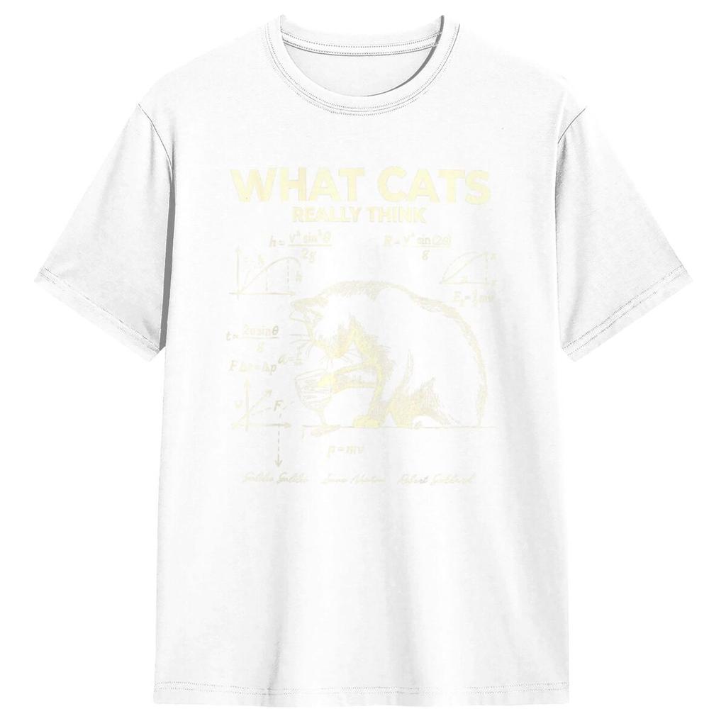 Men Funny Science Physics Cat Meme What Cats Really Think T Shirts Tees Short Sleeve T-Shirt Crewneck Tee Shirt Plus Size 5XL