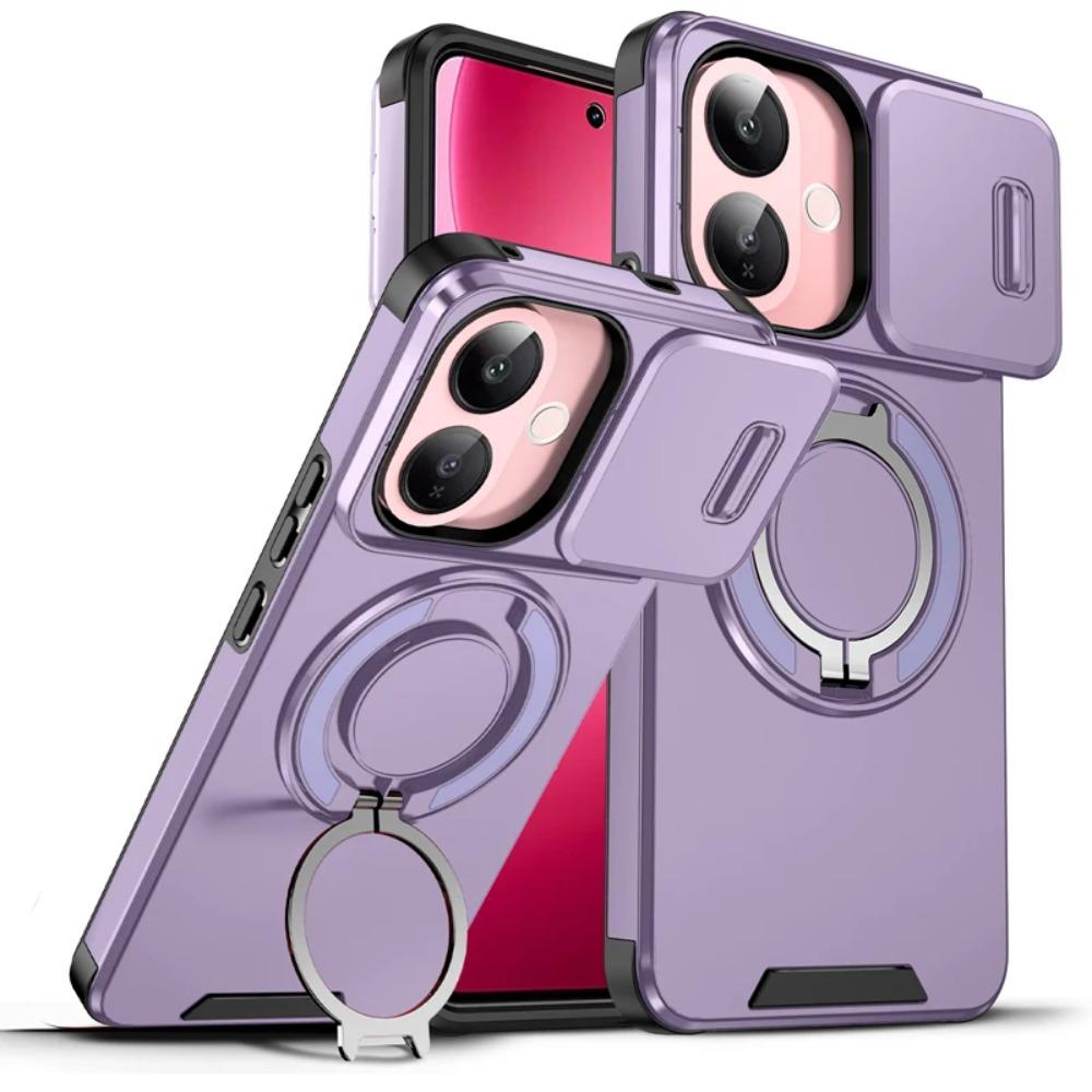 Heavy Duty Car Magnetic Metal Ring Bracket Phone Case For VIVO V60 Lite 5G Shockproof Rugged Armor Slide Camera Protective Cover