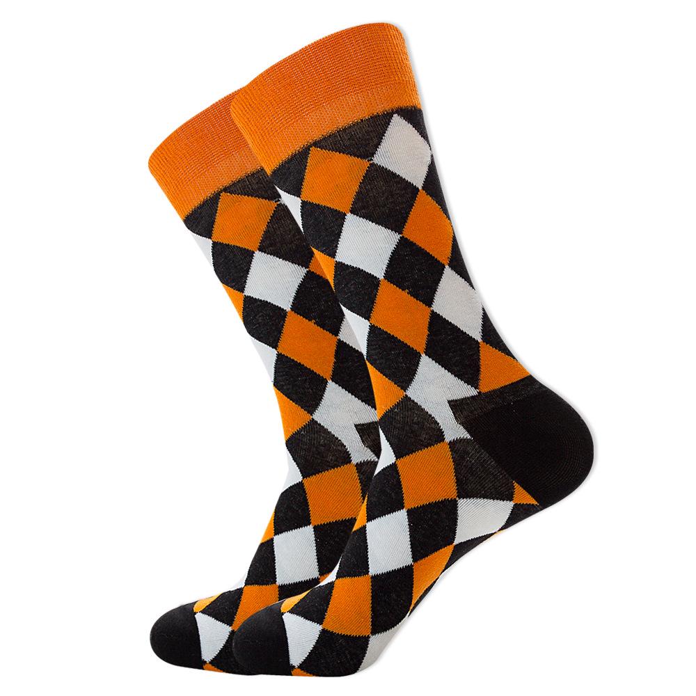 Socks Men's Latest Design Middle Tube Socks Autumn Socks Quality Business Geometric Lattice Colorful Mens Cotton Socks