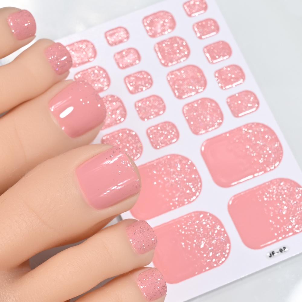 22tips/Sheet Glittering Toenails Manicure Art Decals Baking Free Toe Nail Stickers Full Cover Removable Adhesive DIY Nail Patch*