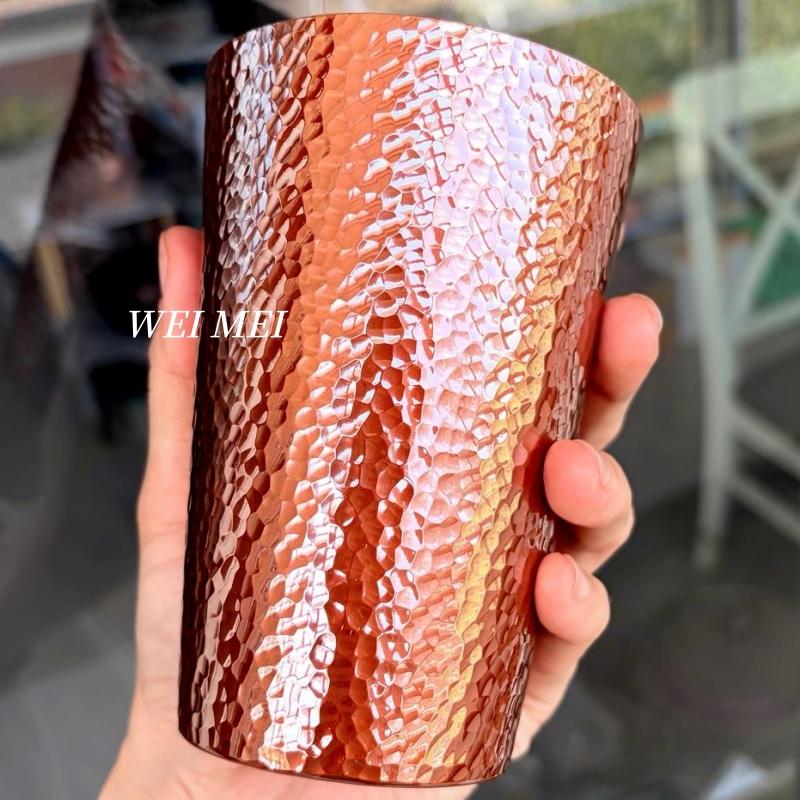 Pure Copper Vintage Coffee Mug,Outdoor Camping 500 ml Cold Drink Beer Cup,Smooth Engraving Hammer Texture Home Tea Cup Drinkware