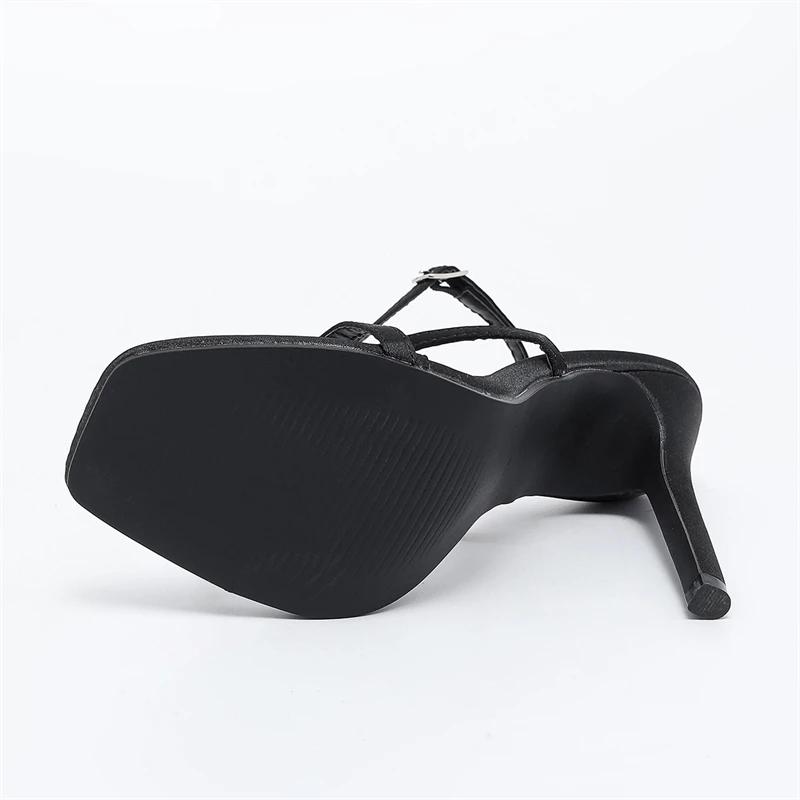 Fashion Eilyken Summer Sexy Crystal Diamond Thin High Heels Women Sandals Buckle Strap Party Prom Square Toe Ladies Shoes