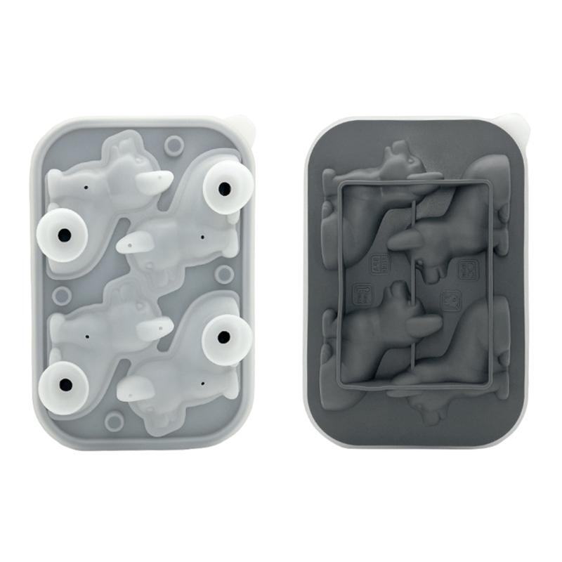 4 Cavity 3D Dog Ice Cubes Mold Food Grade Silicone Round Ice Ball Maker Drink Accessories Practical Kitchen Gadget