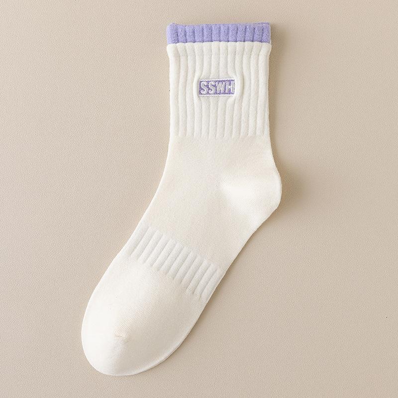 White Socks for Women, Spring and Autumn Mid-calf Socks, Cotton Socks, Odor-proof and Breathable, Summer Thin Sports Socks, Boneless Socks, Long Calf