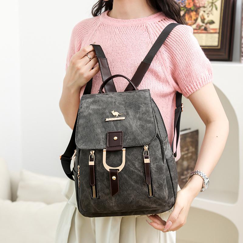 Schoolbag new retro contrasting color backpack women's large-capacity leisure travel schoolbag versatile fashion PU backpack