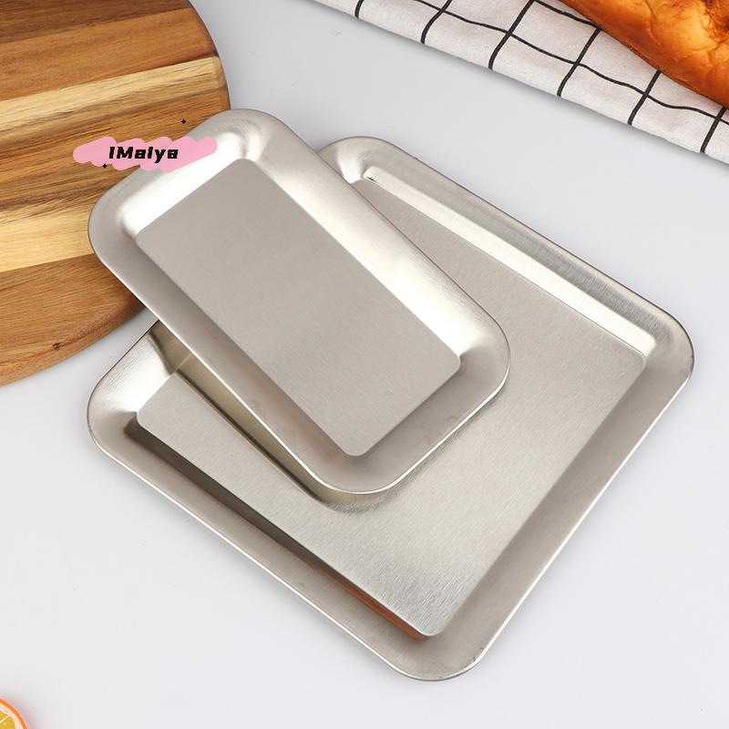 M-Luxury Square Rectangular Stainless Steel Serving Tray Cafe Cake Dessert Plate Storage Trays Home Kitchen Storage Table Dish