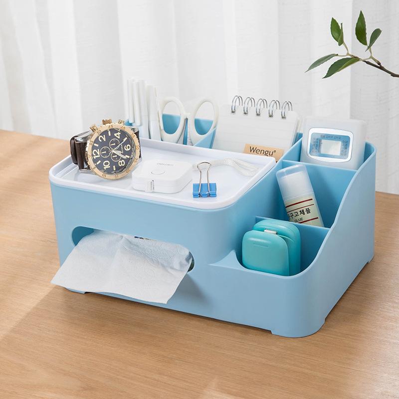 Tabletop Tissue Box Makeup Organizer Paper Box Cover Desktop Storage Box Phone Holder Cosmetic Storage Rack Napkin Holder