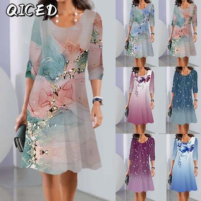 Vestidos Casuales de Manga Corta con Cuello Redondo de Moda para Verano y Primavera