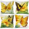 4 Stück Garten Gelber Schmetterling Digitaldruck Kissenbezug Kurzer Plüsch Geeignet für Wohnzimmer Schlafzimmer Sofas Zierkissenbezug