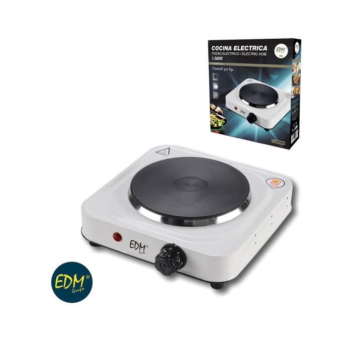 Réchaud électrique - EDM - 1500W - 1 feu Ø 18.5 cm - Thermostat réglable - Portable Blanc laqué