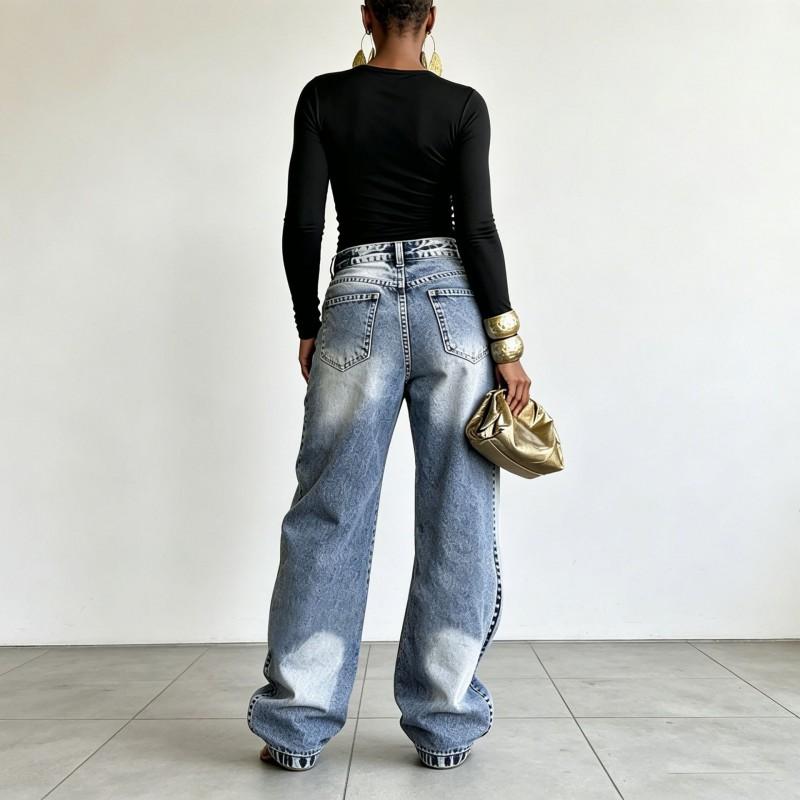 2026 Street Style High Waist Wide Leg Jeans Women Washed Denim Pants Loose Fit S-XXL