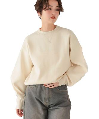 Titibait Bluza cu gât rotund, liberă, culoarea fildeș, tricotată ca un hanorac, AEXP4181, Femei, Mărime,