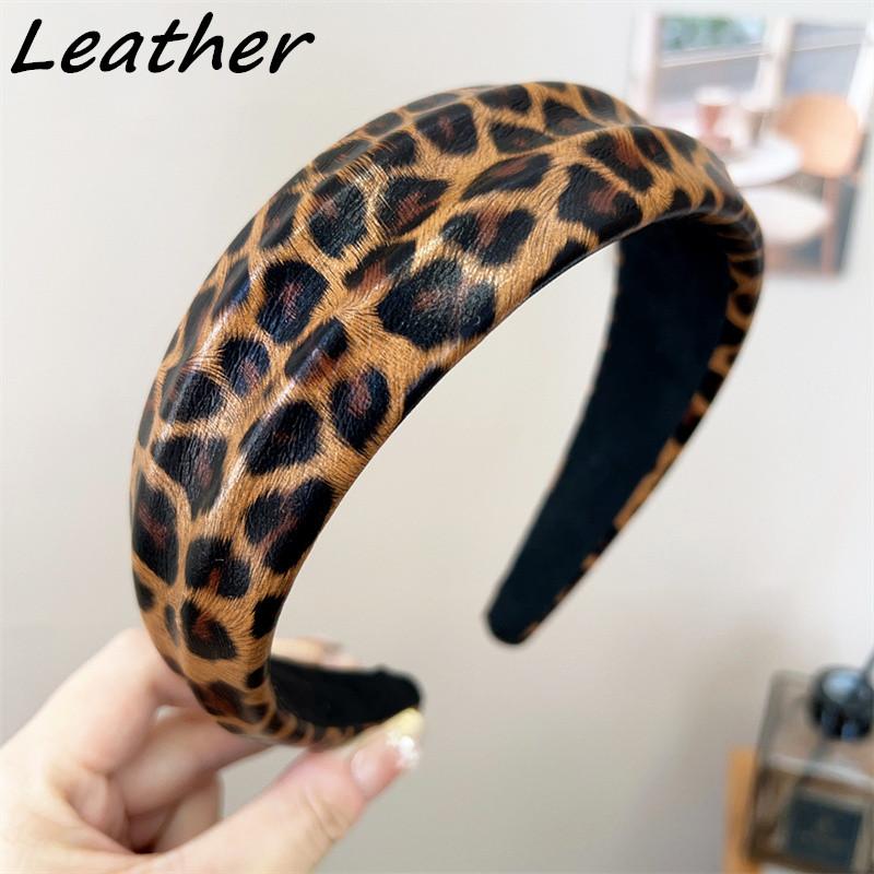 Fascia di velluto con stampa leopardata larga 4 cm con imbottitura in spugna per accessori cerchietti per capelli casual da donna e signora