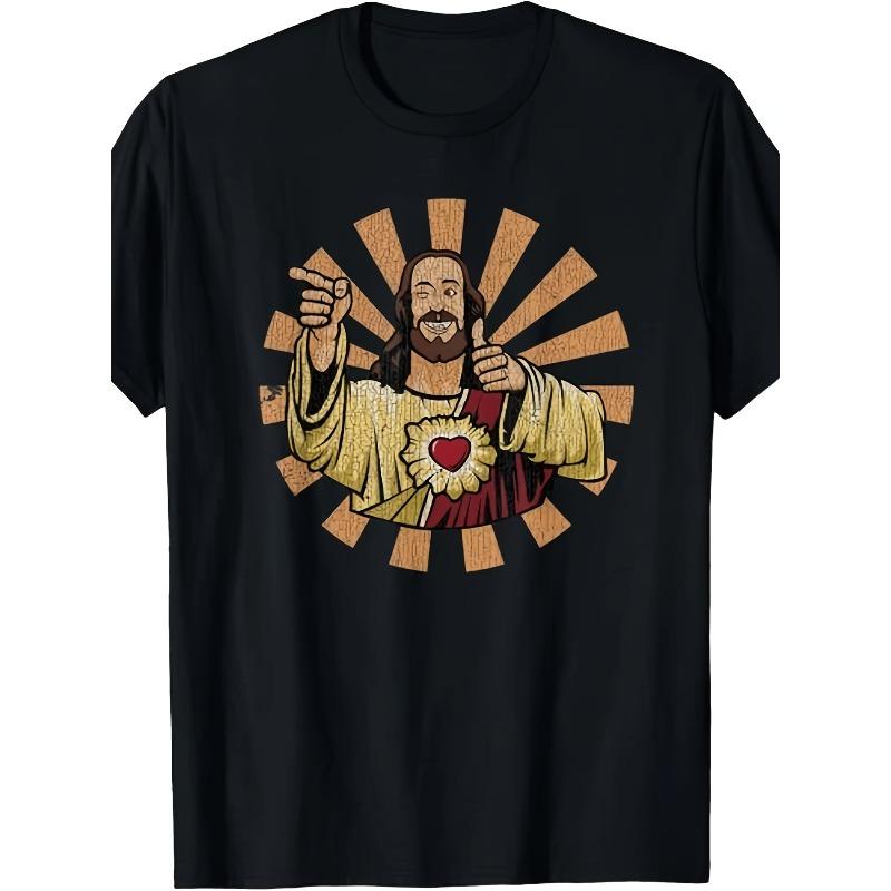 

European sizes Men s Vintage Christ Jesus T-Shirt - Religious Christmas Graphic Tee with Buddy Christ Design, Comfortable Streetwear for Men 4XL