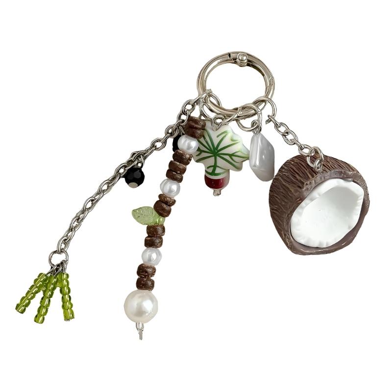 Bead Coconut Bag Charm,Cute Keychain Charm for Purse Handbags Bag Accessories Coconut Key Charm Car Keyrings for Women 1