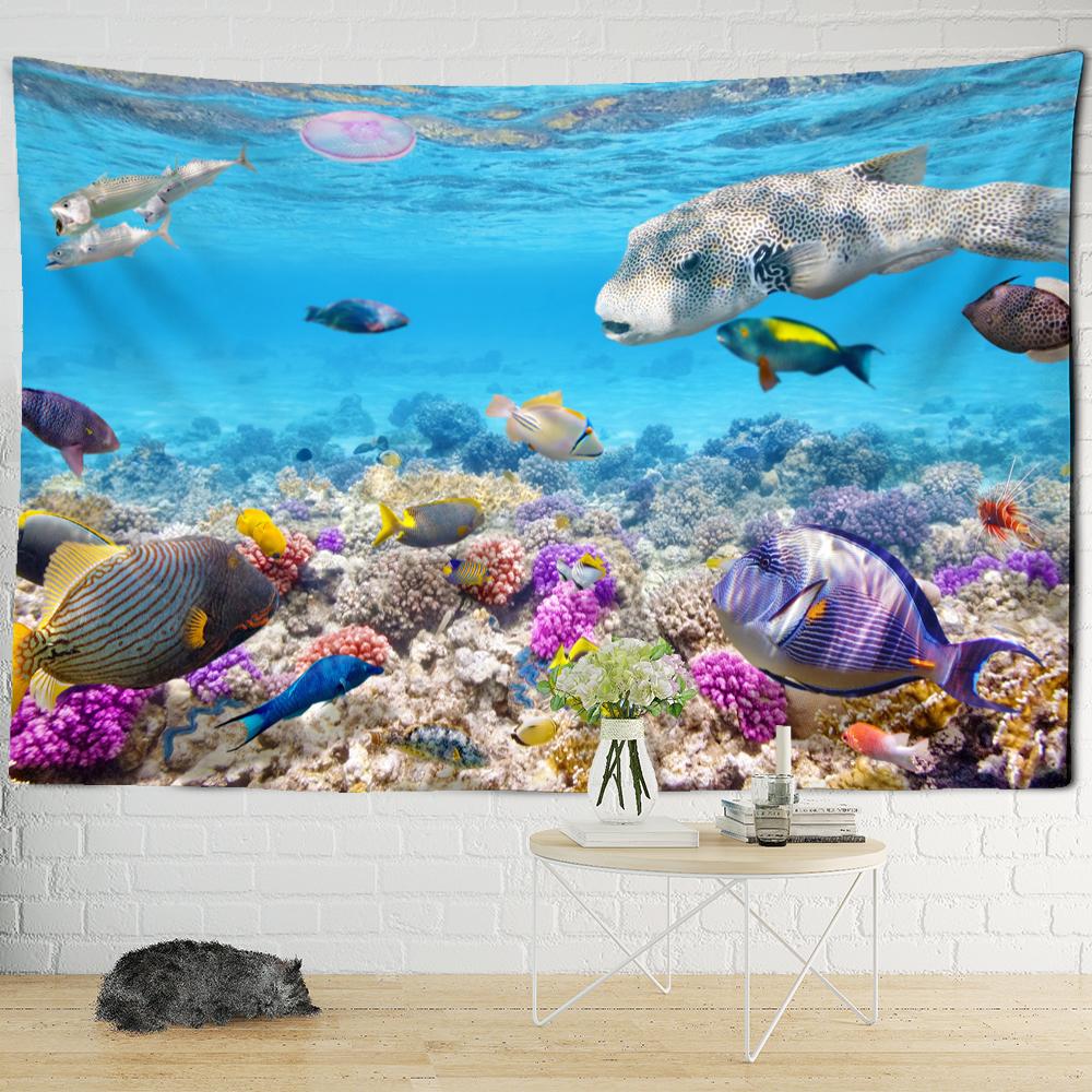 Deep Sea Fish And Coral Tapestry Wall Hanging Marine Animals Boho Bedroom Living Room Art Home Decor