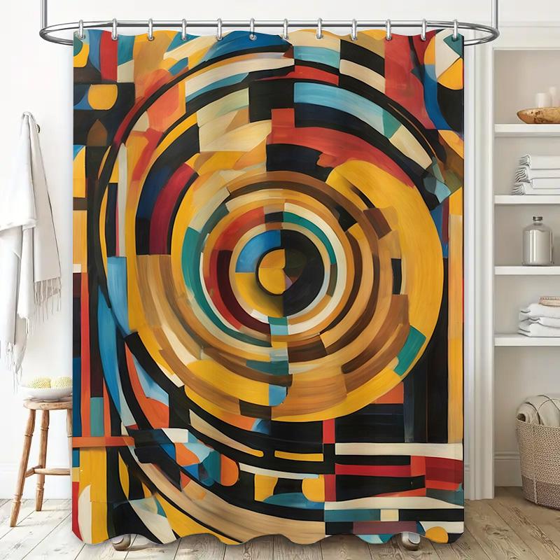 100% Waterproof Polyester Fabric Shower Curtain With Modern Geometric Design For Bathroom Decor 72X84 (193X215Cm) In Blue Yellow