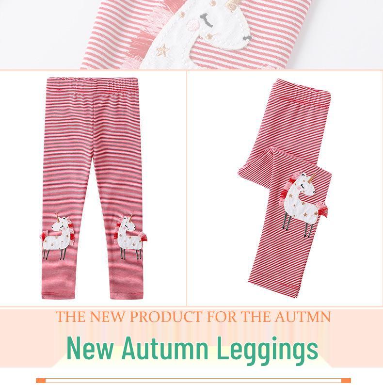 Girls' Cartoon Embroidered Leggings - Spring/Summer Style Thin Pants