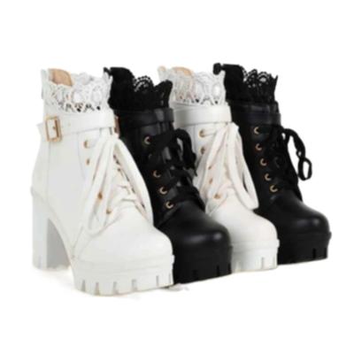 Fashion Quality Women Boots Lace Block High Heels for Woemn Platform Boots Lace Up Bow Lady Ankle Boot and Comfy Walking Boots 2025 New