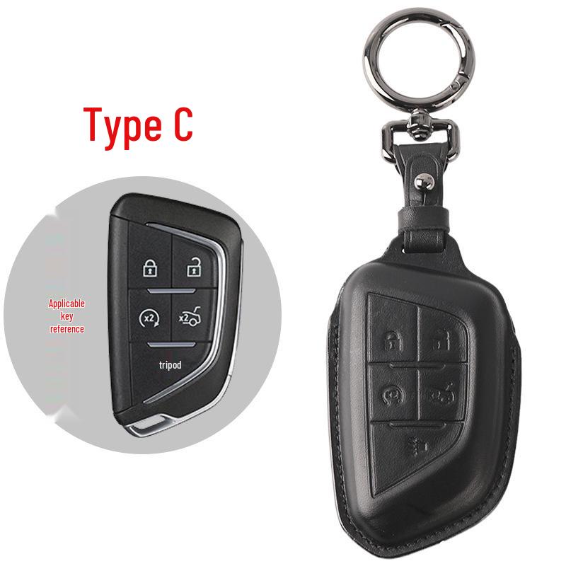 Genuine Leather Key Case for Cadillac CT5/CT4/XT6 - Premium Cowhide Key Holder