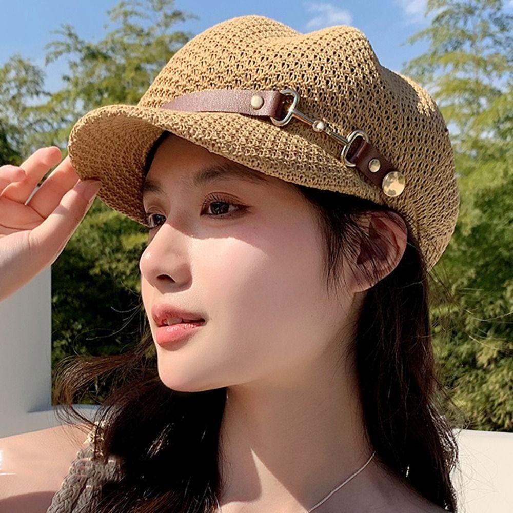 Korean Style Octagonal Hat Newsboy Cap Painter Hat Fashion Hollow Weave Beret  Spring Summer