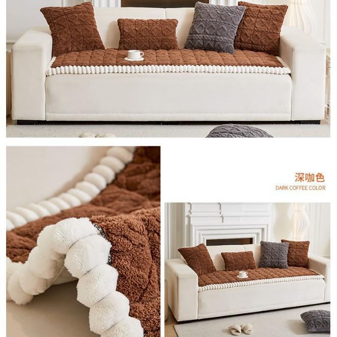 

Thicken Plush Sofa Slipcover Universal Non-slip Super Soft Sofa Towel Winter Corduroy Couch Cushion For Living Room 70x150cm 1pcs колір темно кави
