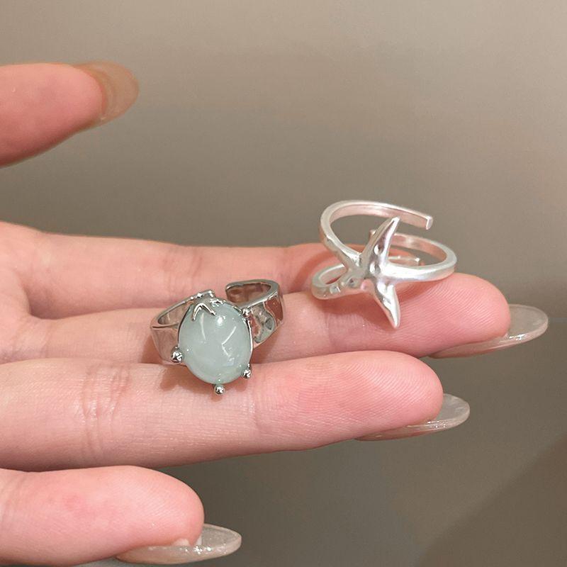 2Pcs/Set Sweet Starfish Blue Zircon Open Rings For Women Girls Ocean Style Simple Star Finger Ring Aesthetic Jewelry Y2K