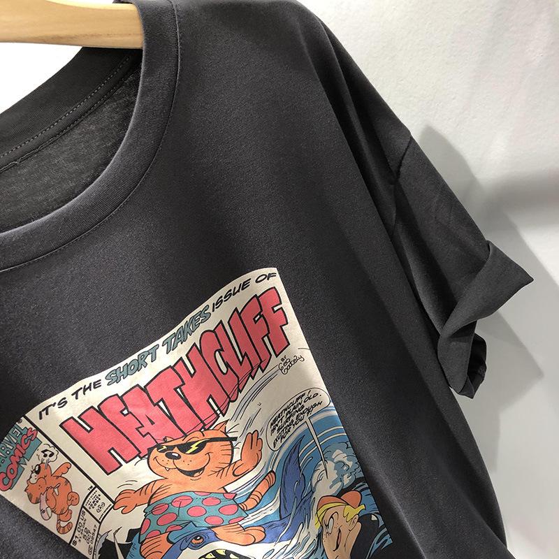 Women's Oversized Cartoon Print Morandi Color T-Shirt