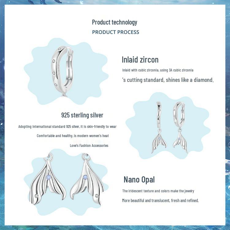Boucles d'oreilles queue de poisson style océan: Argent Sterling S925 Élégant avec Placage Platine pour Femmes