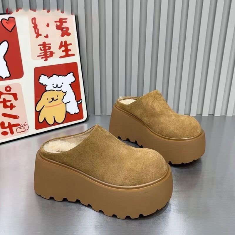 Foreign-style heightened non-slip outer wear muffin shoes 2025 autumn mango head small retro wedge heel bag head slippers