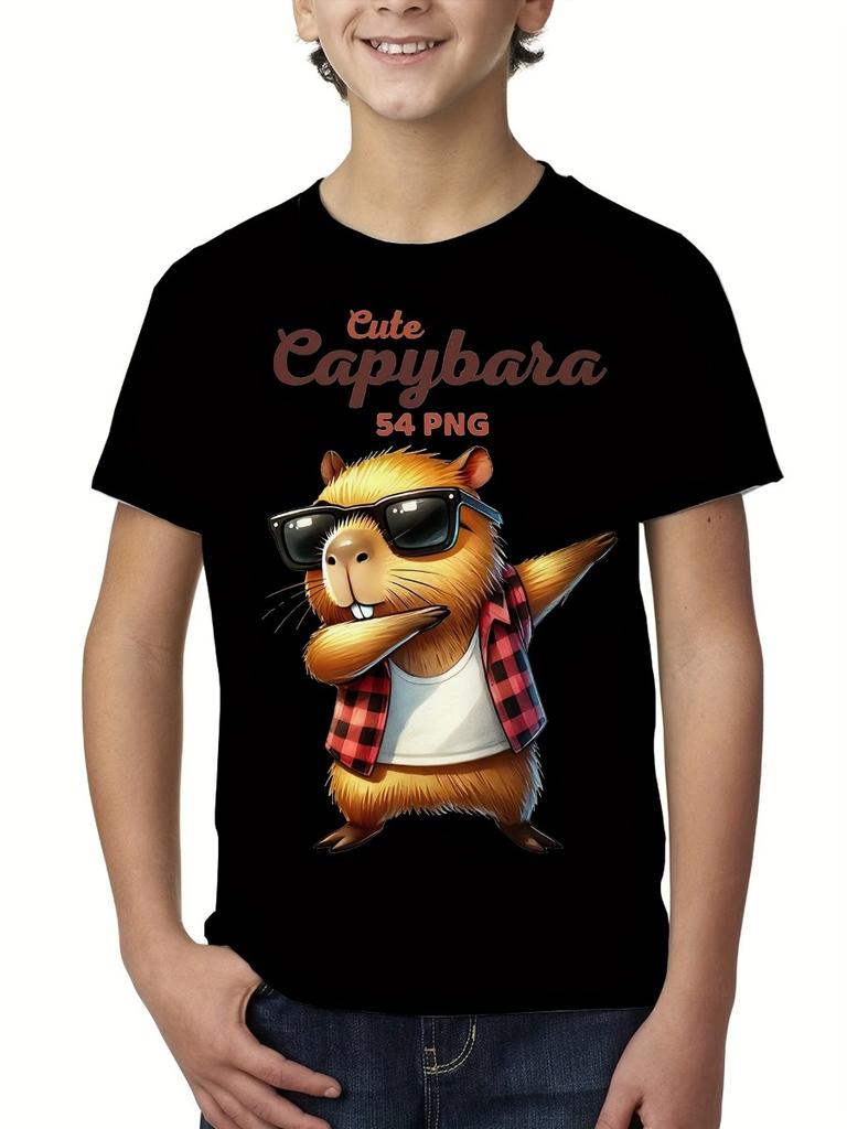 Summer Cute Capybara Boys T-Shirts Short Sleeve Children Top O-Neck Cartoon Graphic T Shirts 3D Print Kids T Shirt Girls Clothes