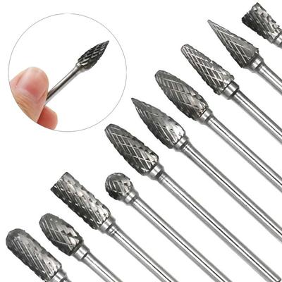 10pcs Premium Tungsten Carbide Milling Cutter Rotary Tool Burr Double Diamond Cut Rotary Dremel Metal Wood Electric Grinding