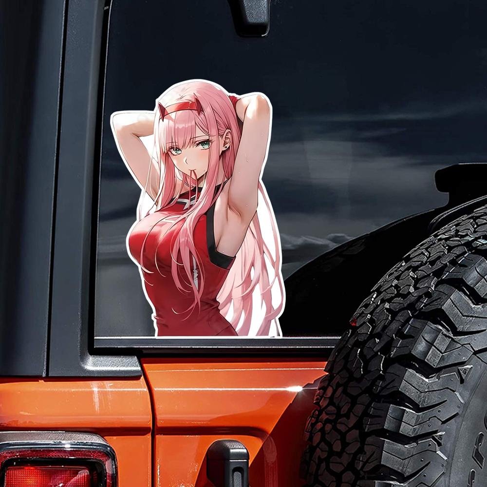 Beautiful Pink Hair Anime Woman Car Bumper Window Stickers For Truck, Van, Laptops, Toolbox, Waterproof and Durable JM29