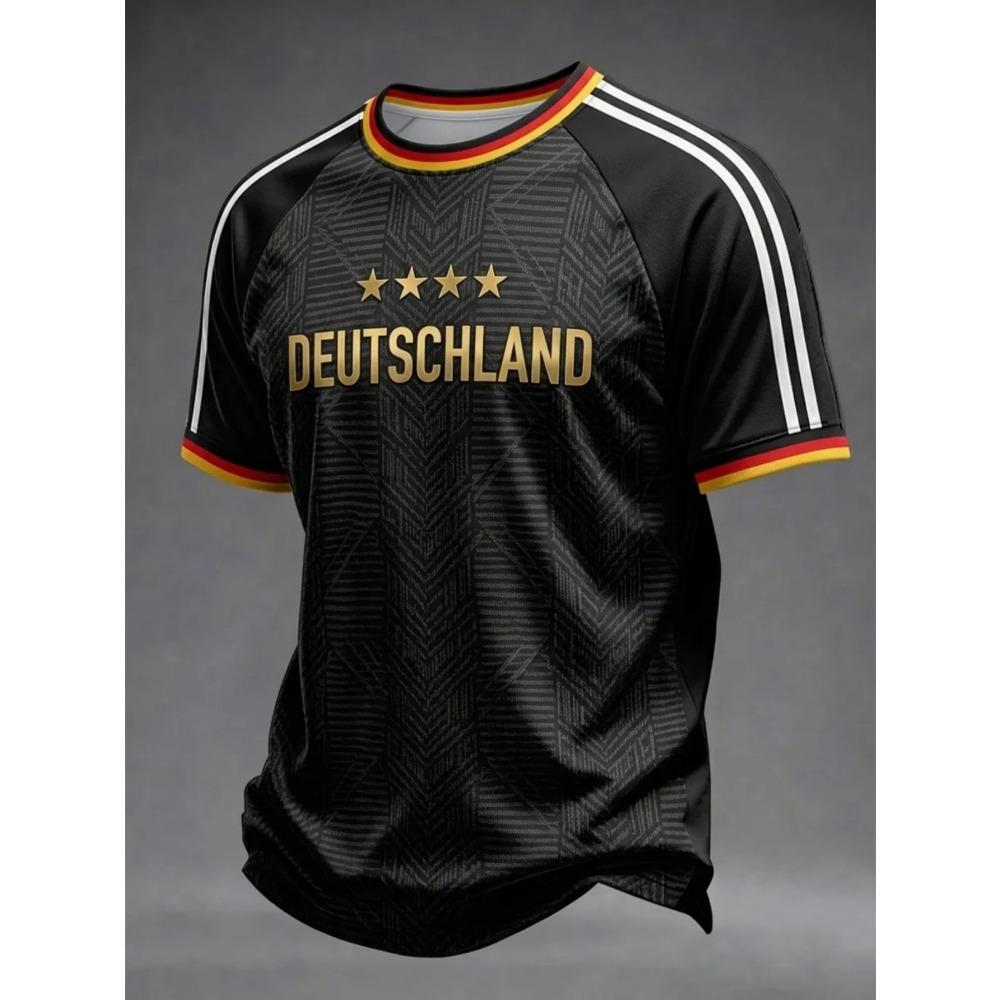German football jersey, cool sports print fashion black sports top