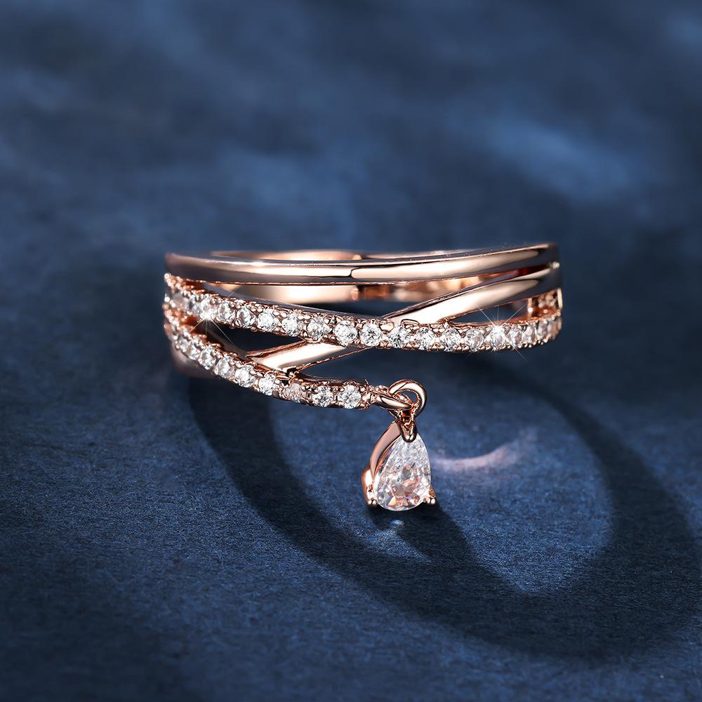 Wish Rose Gold Cross White Water Drop Ring Fashionable Commuter Light Luxury Literary Model