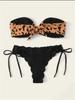 Beach Bikini 2025 Woman Sexy Front Lace Up Tie Bandeau Leopard Swimsuit Female Push Up Ruffled Bow Bathing Suit Thong Swimwear
