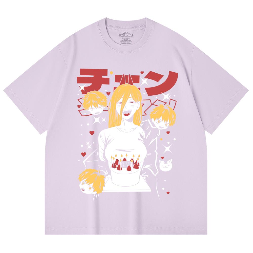 230 Gsm 100% Cotton Chainsaw Man V48 Power Cake Print Unisex Heavy Cotton T Shirt