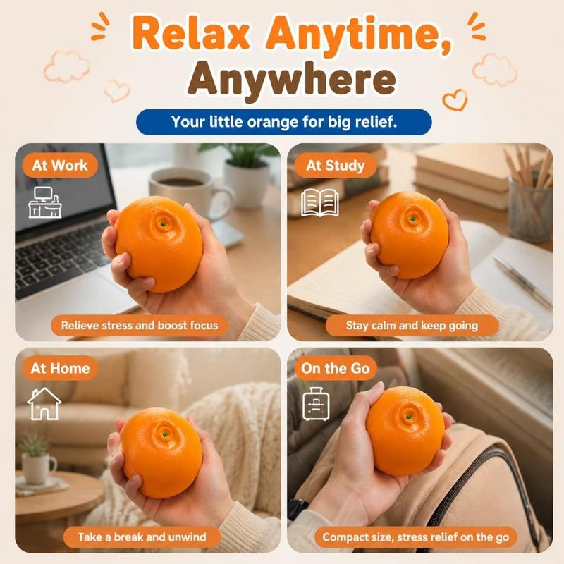 Crunchy Orange Squishy, Asmr Bead Filled Crispy Fruit Stress Ball Slow Rising Squishies Squeeze Fidget Toy Calming Gift