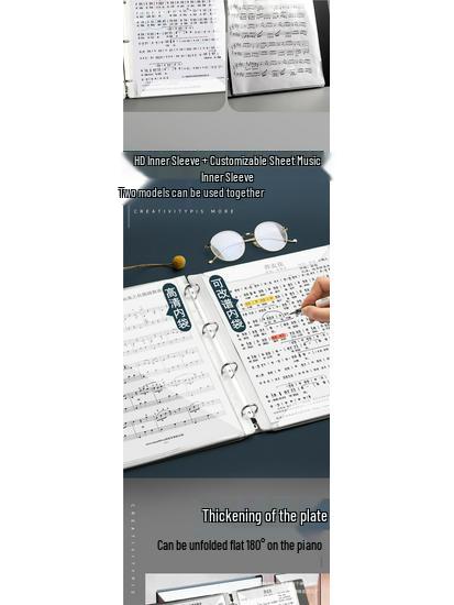 Black Non-Reflective Sheet Music Clip & Folder for Piano and Drum Stands with Transparent Insert Pages