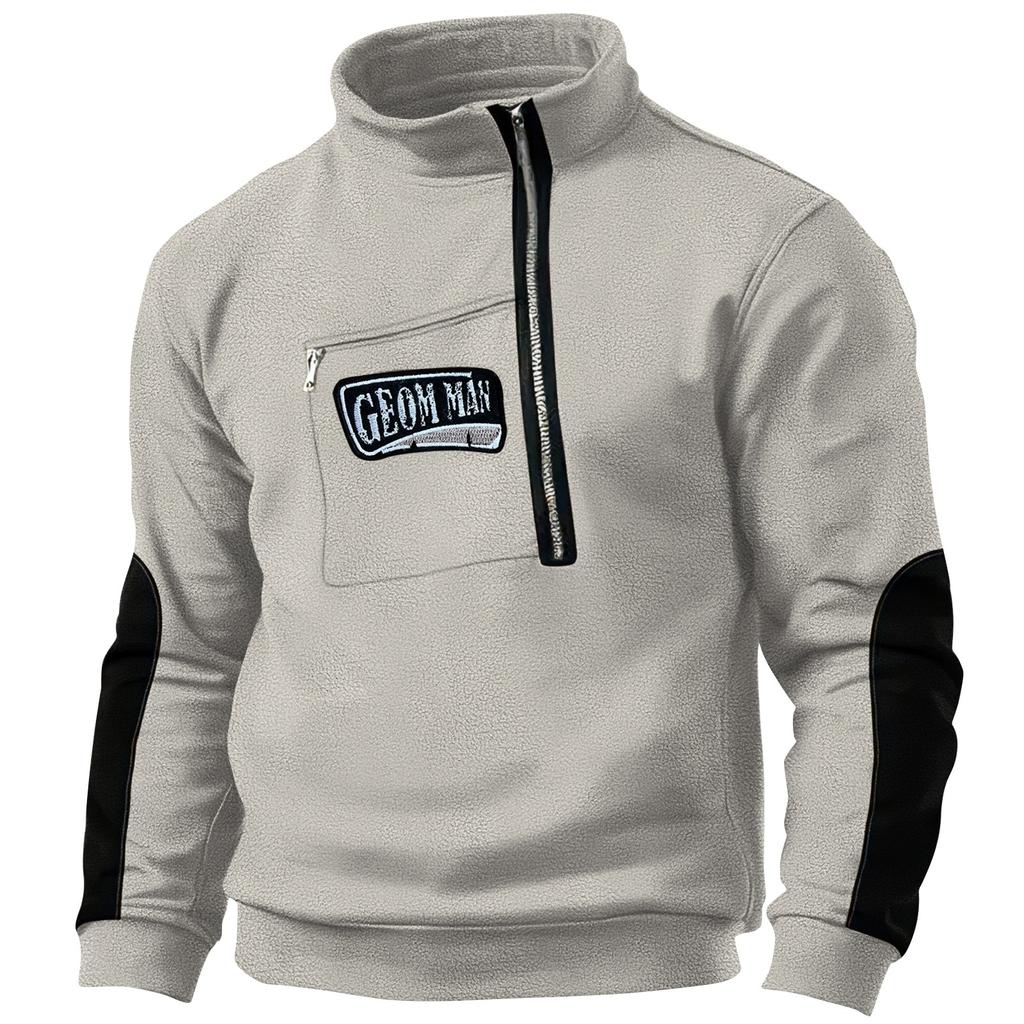 Men's Winter Zipper Sweatshirt Fleece Warm Sweatshirt Men's Pullover Stand Collar Sweatshirt