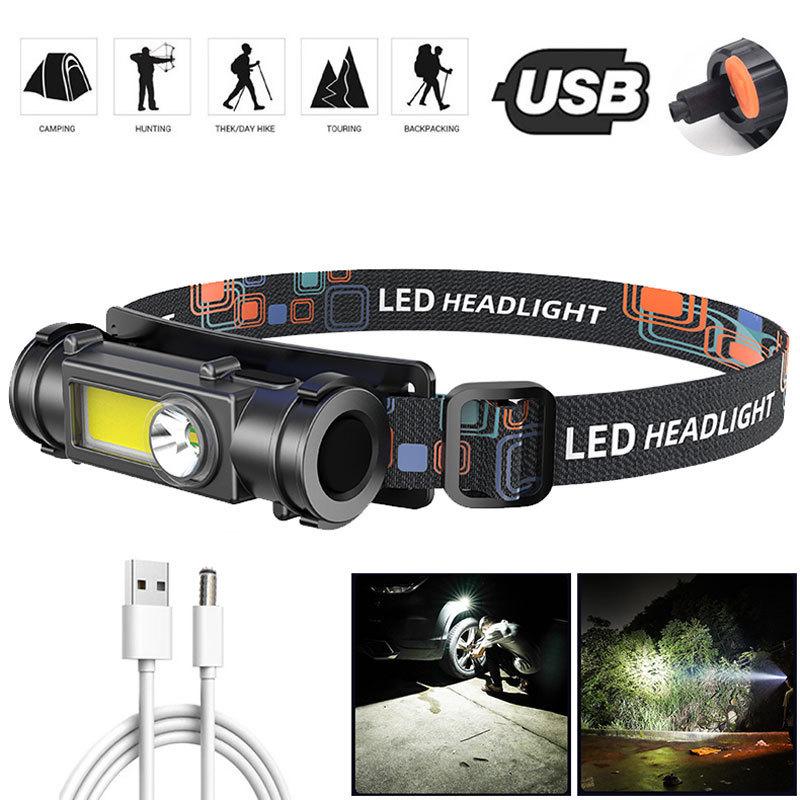Bright Rechargeable COB LED Headlamp Magnetic USB Head Torch Outdoor Multi Function Fishing Tools Dual Source Light Waterproof