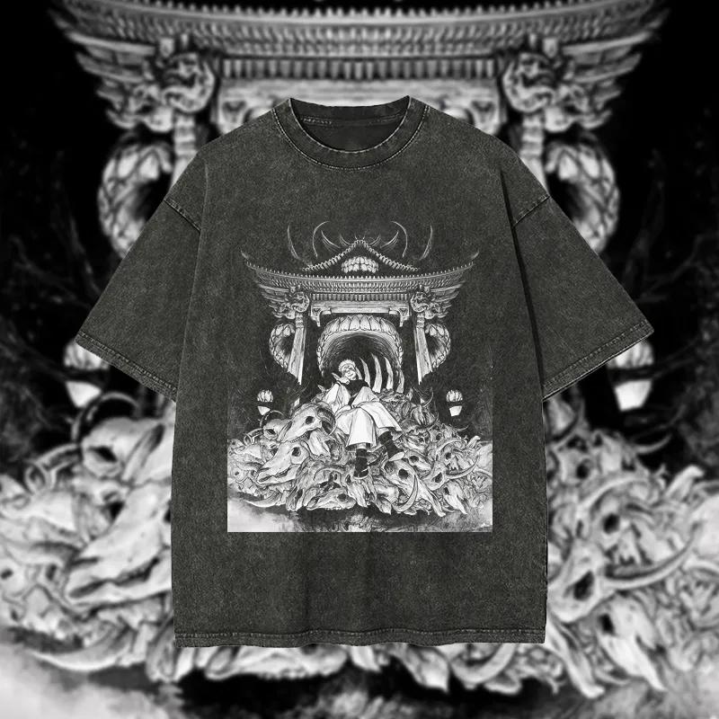 

Jujutsu Kaisen Sukuna T Shirt Skull Throne Men Acid Wash Oversized Streetwear Anime Malevolent Shrine Cotton Vintage Tee M