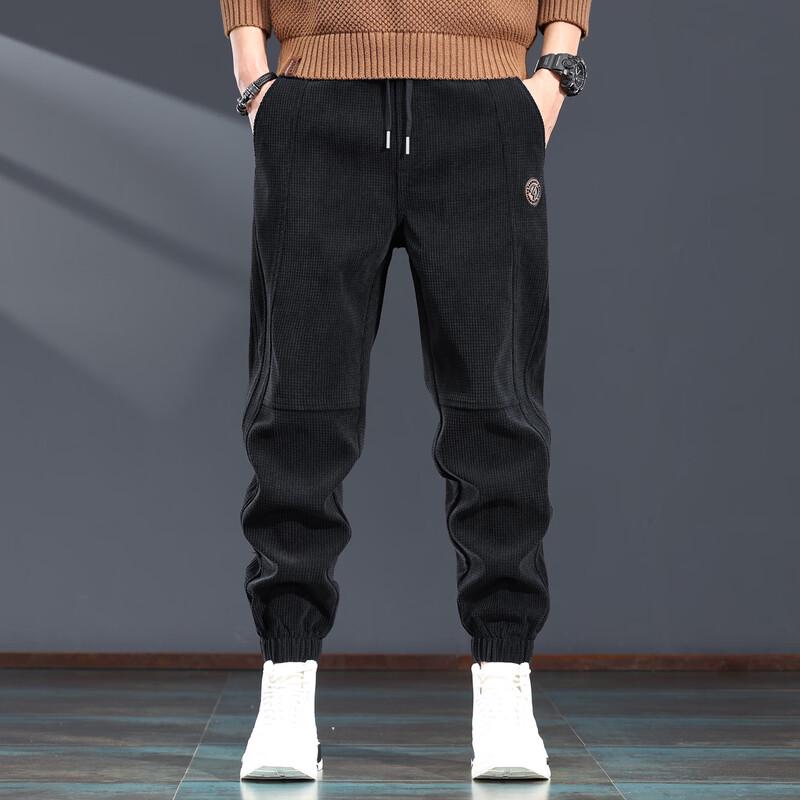 Jie Leinong Men's Corduroy-Texture Tapered Casual Trousers