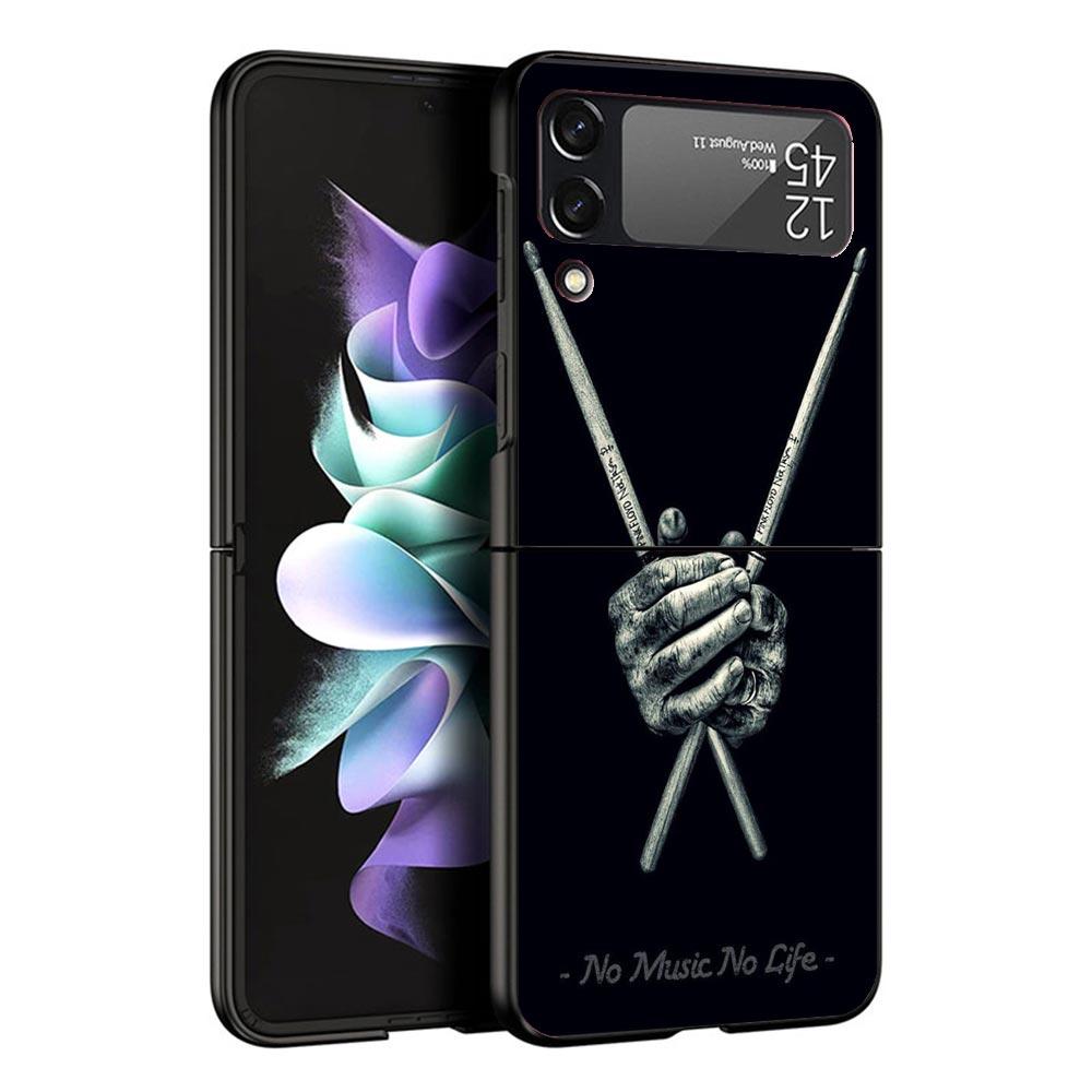Musical Instrument Drum Rock Black Phone Case For Samsung ZFlip7 ZFlip6 ZFlip5 ZFlip4 ZFlip3 5G Hard Protective Galaxy Z Flip 3