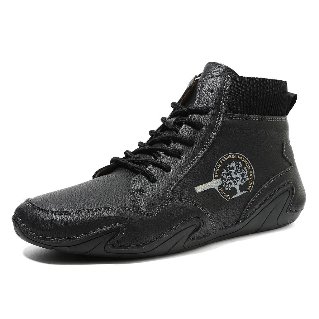 Mode 2024 Herren Winterstiefel Mode Lederstiefel Herren Herbst Winter Schnee Freizeitschuhe Herren Outdoor Leichte Knöchel Anti-Rutsch Warm Zapatos