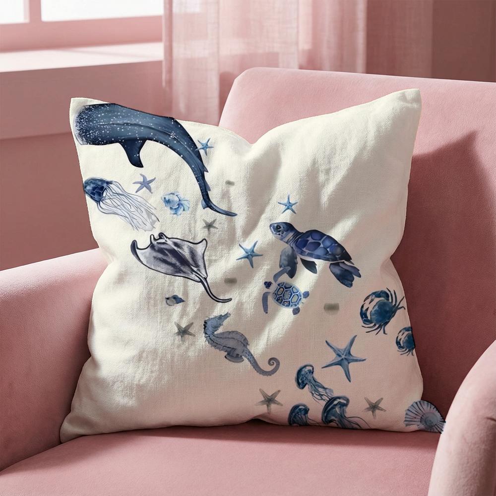 Marine animals Cushion Cover Multi-Scene Pillow Cover for Home & Car - Reversible, Soft & Durable for Daily Use