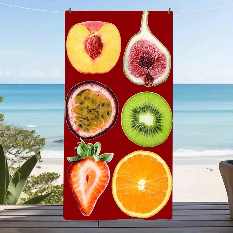 Tomato Print Striped Beach Towel Lightweight Quick Dry Soft Microfiber For Travel Swimming