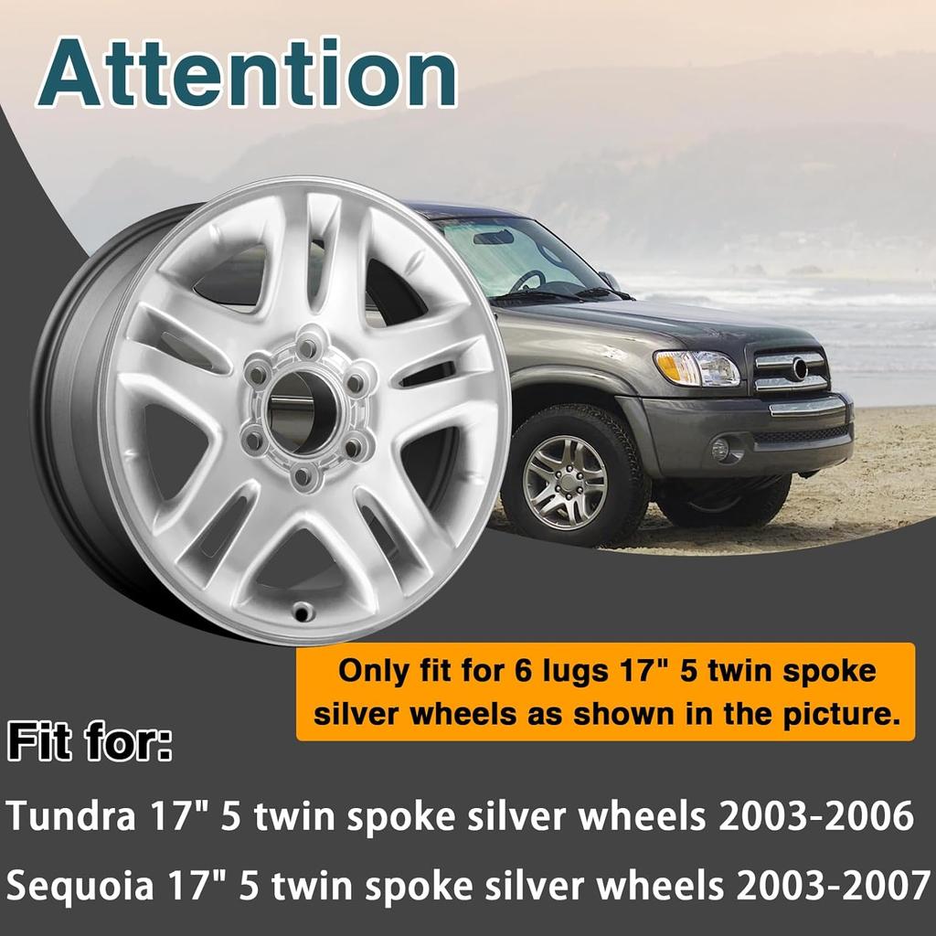 4 PCS Wheel Center Hub Caps Compatible With 6 Lugs Tundra 17" 5 Twin Spoke Silver Wheels 2003-2006, Sequoia 17" 5 Twin Spoke Silver Wheels 2003-2007