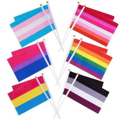 10PCS Gay Pride Flags Easy To Hold Mini Homosexual Rainbow Flag With Flagpoles For Cheers Pride Festival Party Accessories 14x21cm